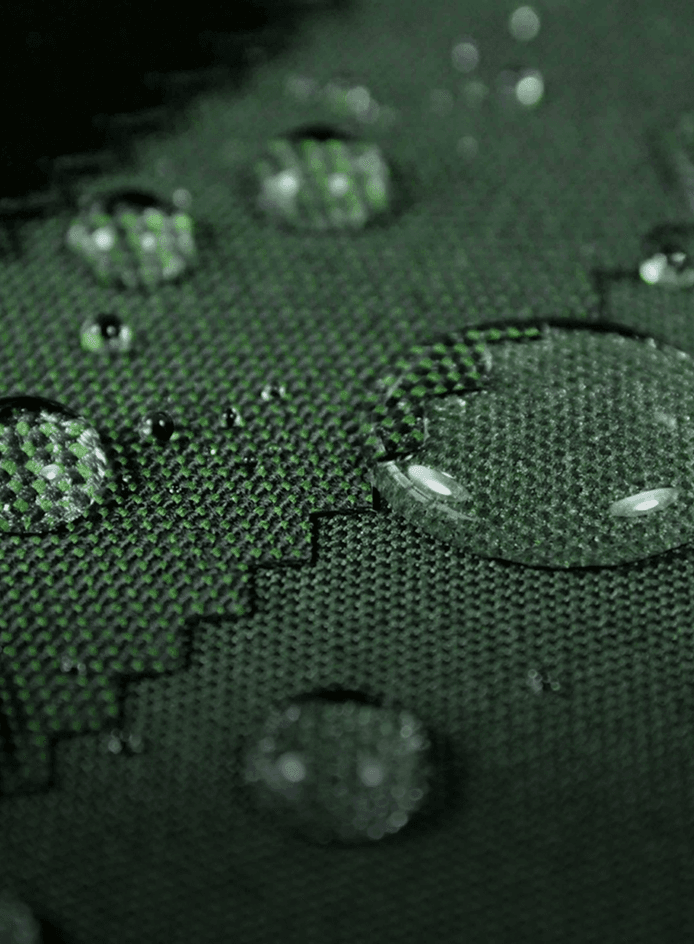 Green material with water droplets